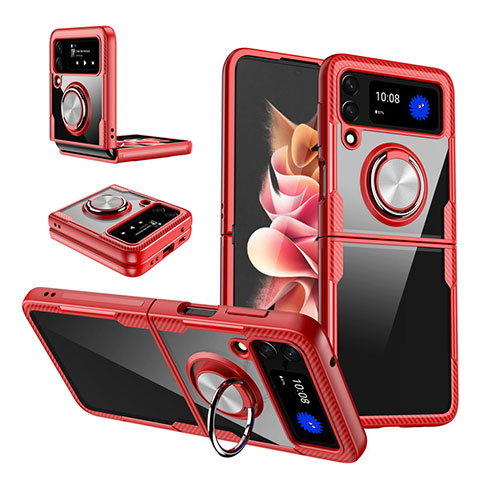 Custodia Silicone Trasparente Ultra Slim Cover Morbida con Magnetico Anello Supporto S01 per Samsung Galaxy Z Flip3 5G Rosso