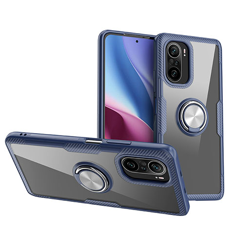 Custodia Silicone Trasparente Ultra Slim Cover Morbida con Magnetico Anello Supporto ZL1 per Xiaomi Mi 11i 5G Argento e Blu