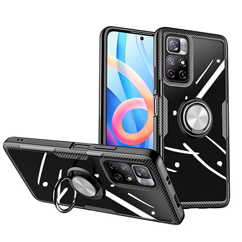 Custodia Silicone Trasparente Ultra Slim Cover Morbida con Magnetico Anello Supporto ZL1 per Xiaomi Poco M4 Pro 5G Argento e Nero