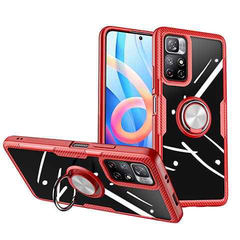 Custodia Silicone Trasparente Ultra Slim Cover Morbida con Magnetico Anello Supporto ZL1 per Xiaomi Poco M4 Pro 5G Rosso