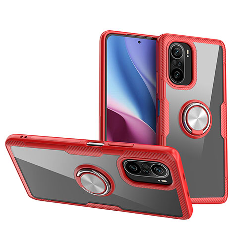 Custodia Silicone Trasparente Ultra Slim Cover Morbida con Magnetico Anello Supporto ZL1 per Xiaomi Redmi K40 Pro 5G Rosso