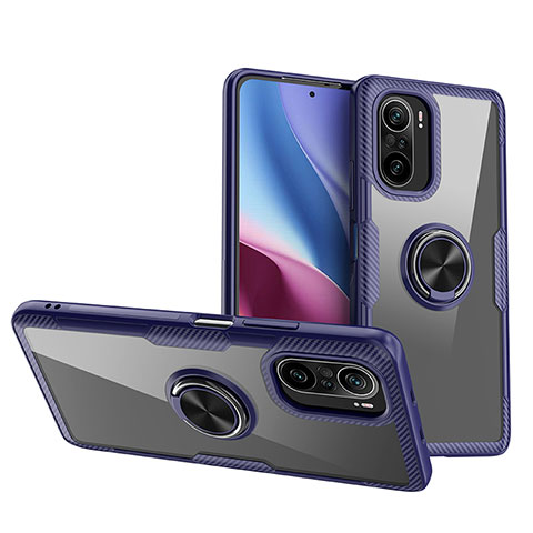 Custodia Silicone Trasparente Ultra Slim Cover Morbida con Magnetico Anello Supporto ZL1 per Xiaomi Redmi K40 Pro+ Plus 5G Blu