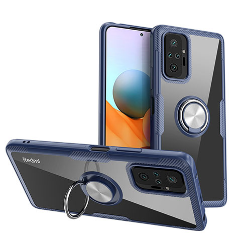 Custodia Silicone Trasparente Ultra Slim Cover Morbida con Magnetico Anello Supporto ZL1 per Xiaomi Redmi Note 10 Pro 4G Argento e Blu