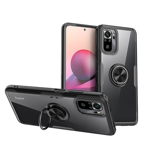 Custodia Silicone Trasparente Ultra Slim Cover Morbida con Magnetico Anello Supporto ZL1 per Xiaomi Redmi Note 10S 4G Nero