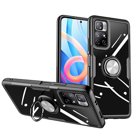 Custodia Silicone Trasparente Ultra Slim Cover Morbida con Magnetico Anello Supporto ZL1 per Xiaomi Redmi Note 11 5G Argento e Nero