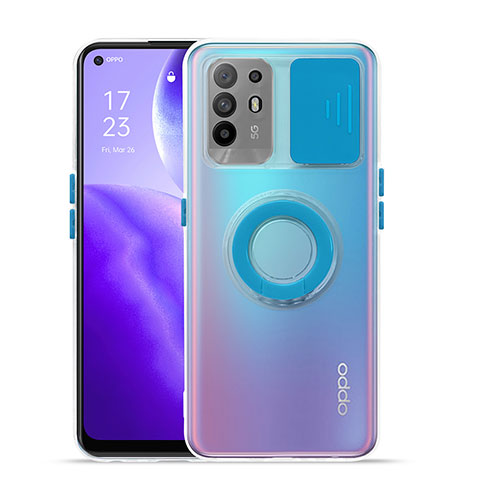 Custodia Silicone Trasparente Ultra Slim Cover Morbida con Supporto per Oppo F19 Pro+ Plus 5G Blu