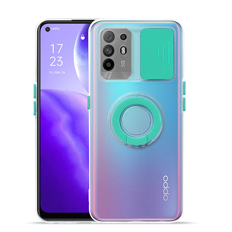 Custodia Silicone Trasparente Ultra Slim Cover Morbida con Supporto per Oppo F19 Pro+ Plus 5G Ciano