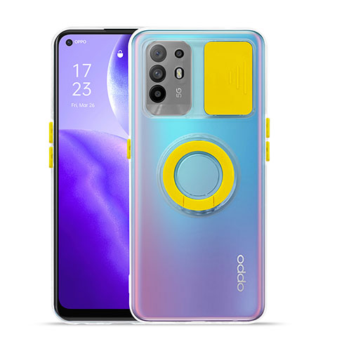 Custodia Silicone Trasparente Ultra Slim Cover Morbida con Supporto per Oppo Reno5 Z 5G Giallo