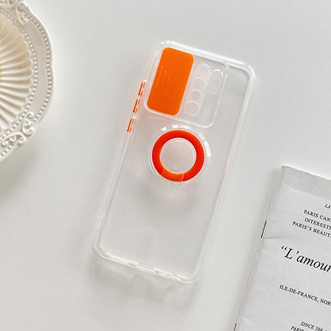 Custodia Silicone Trasparente Ultra Slim Cover Morbida con Supporto per Xiaomi Redmi 9 Prime India Arancione