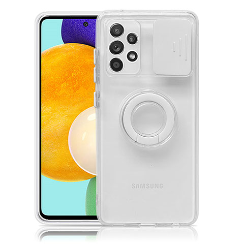 Custodia Silicone Trasparente Ultra Slim Cover Morbida con Supporto S01 per Samsung Galaxy A52 4G Bianco