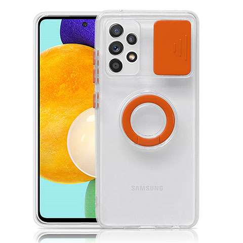 Custodia Silicone Trasparente Ultra Slim Cover Morbida con Supporto S01 per Samsung Galaxy A52 5G Arancione