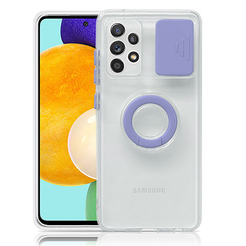 Custodia Silicone Trasparente Ultra Slim Cover Morbida con Supporto S01 per Samsung Galaxy A52 5G Viola