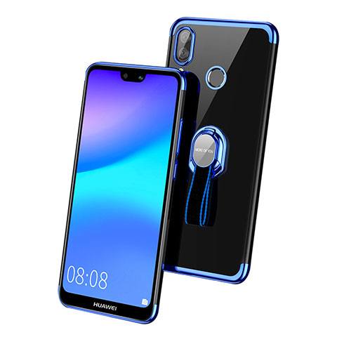 Custodia Silicone Trasparente Ultra Slim Morbida con Anello Supporto per Huawei Nova 3e Blu