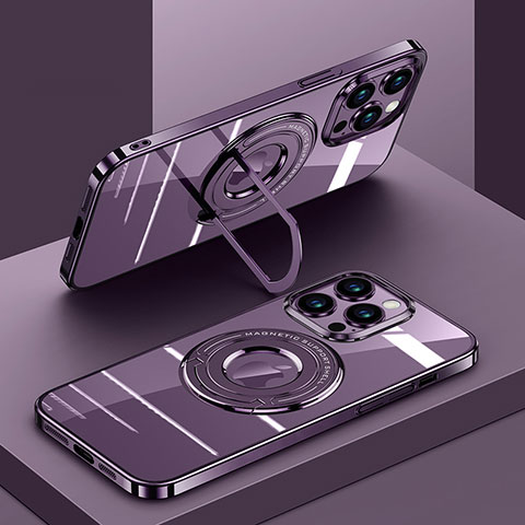 Custodia Silicone Trasparente Ultra Slim Morbida con Mag-Safe Magnetic AC1 per Apple iPhone 13 Pro Viola