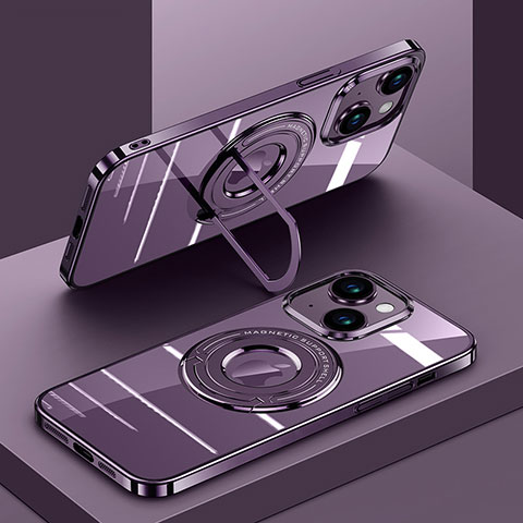 Custodia Silicone Trasparente Ultra Slim Morbida con Mag-Safe Magnetic AC1 per Apple iPhone 15 Viola