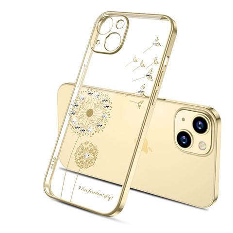 Custodia Silicone Trasparente Ultra Sottile Cover Fiori per Apple iPhone 15 Oro