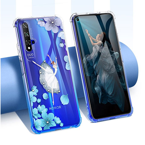 Custodia Silicone Trasparente Ultra Sottile Cover Fiori per Huawei Honor 20S Bianco