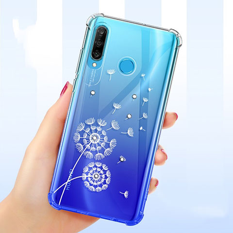 Custodia Silicone Trasparente Ultra Sottile Cover Fiori per Huawei P30 Lite XL Bianco