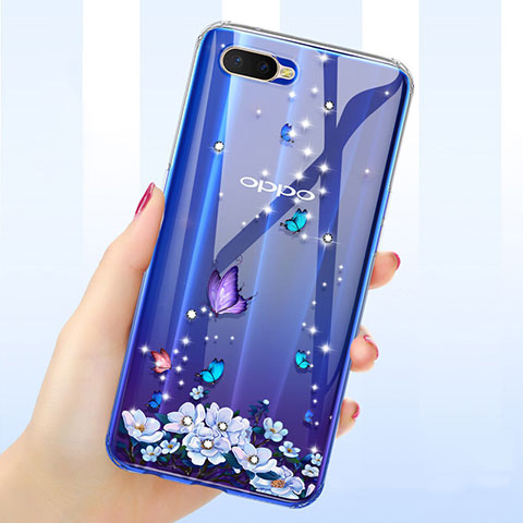 Custodia Silicone Trasparente Ultra Sottile Cover Fiori per Oppo R15X Viola