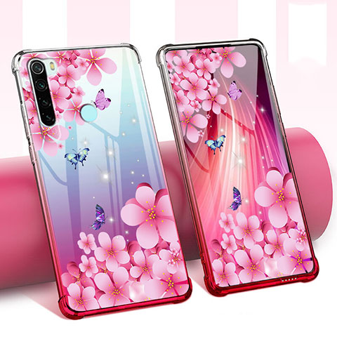 Custodia Silicone Trasparente Ultra Sottile Cover Fiori per Xiaomi Redmi Note 8 Rosa Caldo