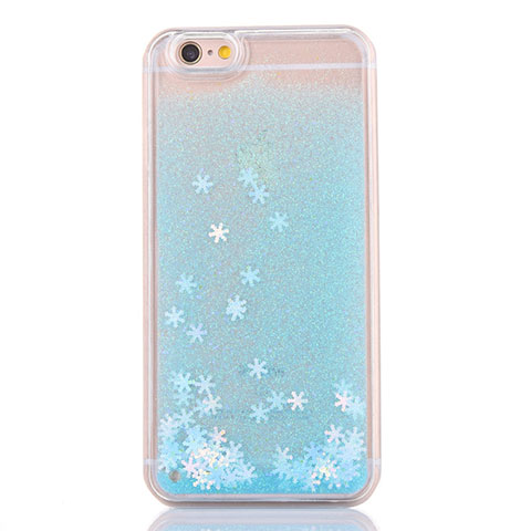 Custodia Silicone Trasparente Ultra Sottile Cover Fiori T01 per Apple iPhone 6 Plus Cielo Blu