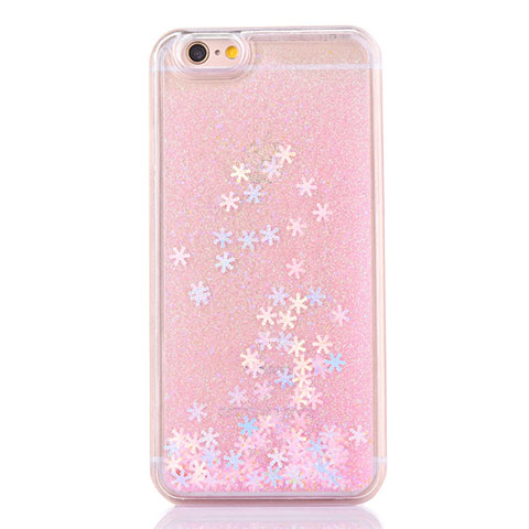 Custodia Silicone Trasparente Ultra Sottile Cover Fiori T01 per Apple iPhone 6 Plus Oro Rosa