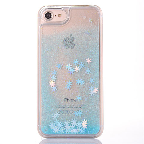 Custodia Silicone Trasparente Ultra Sottile Cover Fiori T01 per Apple iPhone 7 Cielo Blu