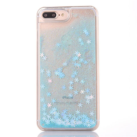 Custodia Silicone Trasparente Ultra Sottile Cover Fiori T01 per Apple iPhone 7 Plus Cielo Blu