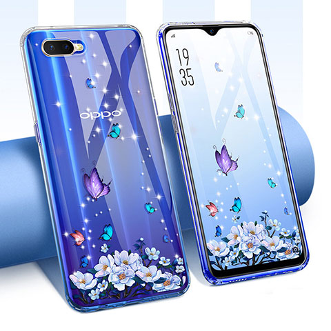 Custodia Silicone Trasparente Ultra Sottile Cover Fiori T01 per Oppo K1 Viola