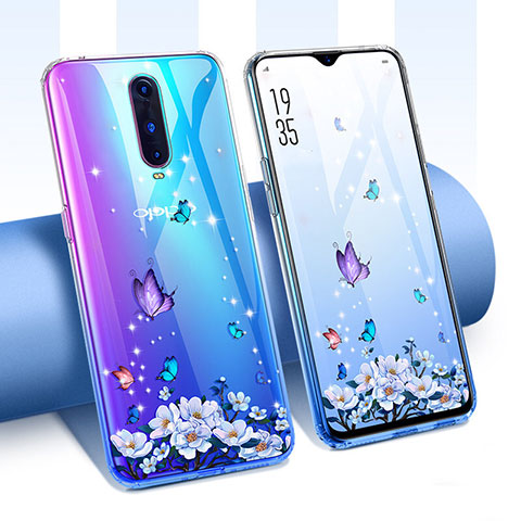 Custodia Silicone Trasparente Ultra Sottile Cover Fiori T01 per Oppo RX17 Pro Blu