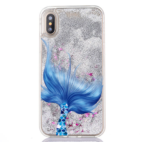 Custodia Silicone Trasparente Ultra Sottile Cover Fiori T04 per Apple iPhone X Blu