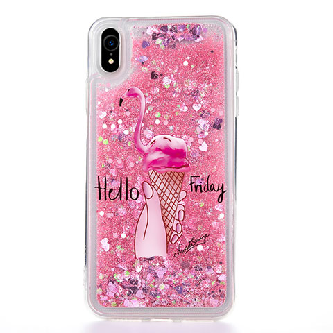 Custodia Silicone Trasparente Ultra Sottile Cover Fiori T20 per Apple iPhone XR Rosa Caldo