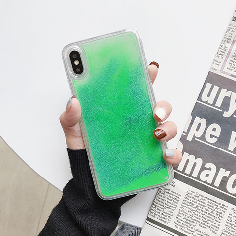 Custodia Silicone Trasparente Ultra Sottile Cover Fiori Z03 per Apple iPhone Xs Max Verde