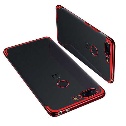 Custodia Silicone Trasparente Ultra Sottile Cover Morbida H01 per OnePlus 5T A5010 Rosso