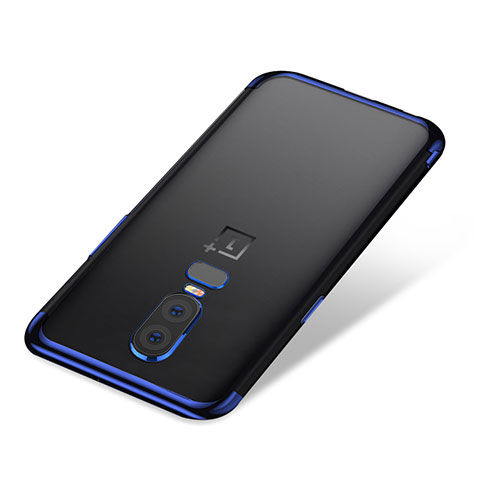 Custodia Silicone Trasparente Ultra Sottile Cover Morbida H01 per OnePlus 6 Blu