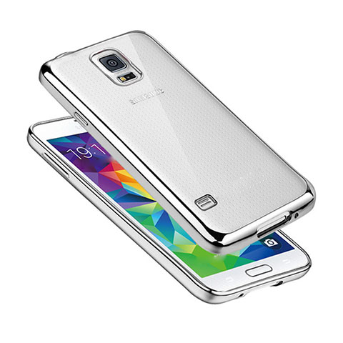 Custodia Silicone Trasparente Ultra Sottile Cover Morbida H01 per Samsung Galaxy S5 G900F G903F Argento