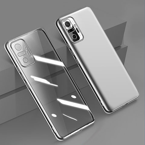 Custodia Silicone Trasparente Ultra Sottile Cover Morbida H01 per Xiaomi Redmi Note 10 Pro 4G Argento