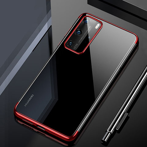 Custodia Silicone Trasparente Ultra Sottile Cover Morbida H02 per Huawei P40 Pro Rosso