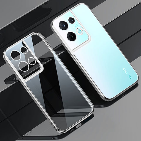 Custodia Silicone Trasparente Ultra Sottile Cover Morbida H02 per Oppo Reno8 Pro+ Plus 5G Argento