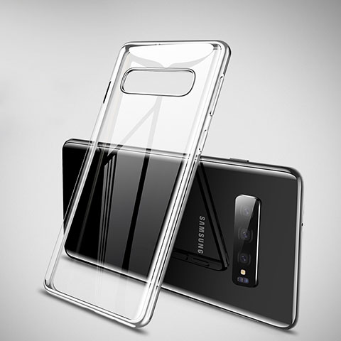 Custodia Silicone Trasparente Ultra Sottile Cover Morbida H02 per Samsung Galaxy S10 Argento