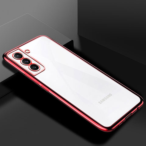 Custodia Silicone Trasparente Ultra Sottile Cover Morbida H02 per Samsung Galaxy S21 5G Rosso