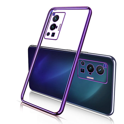 Custodia Silicone Trasparente Ultra Sottile Cover Morbida H02 per Vivo X70 Pro 5G Viola