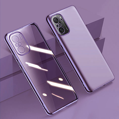 Custodia Silicone Trasparente Ultra Sottile Cover Morbida H02 per Xiaomi Redmi K40 5G Viola