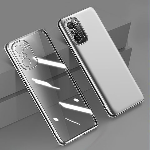 Custodia Silicone Trasparente Ultra Sottile Cover Morbida H02 per Xiaomi Redmi K40 Pro 5G Argento