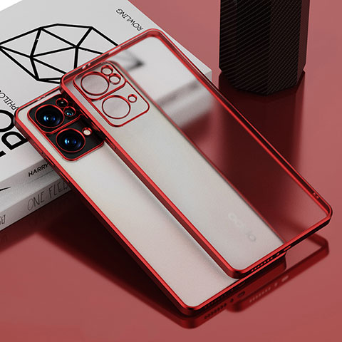 Custodia Silicone Trasparente Ultra Sottile Cover Morbida H04 per Oppo Reno7 Pro 5G Rosso