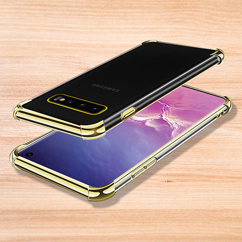 Custodia Silicone Trasparente Ultra Sottile Cover Morbida H04 per Samsung Galaxy S10 5G Oro