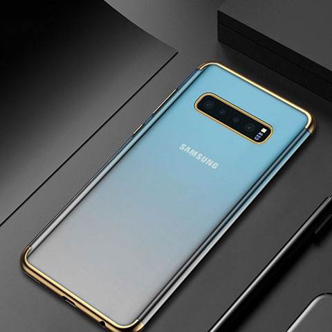 Custodia Silicone Trasparente Ultra Sottile Cover Morbida H07 per Samsung Galaxy S10 5G Oro