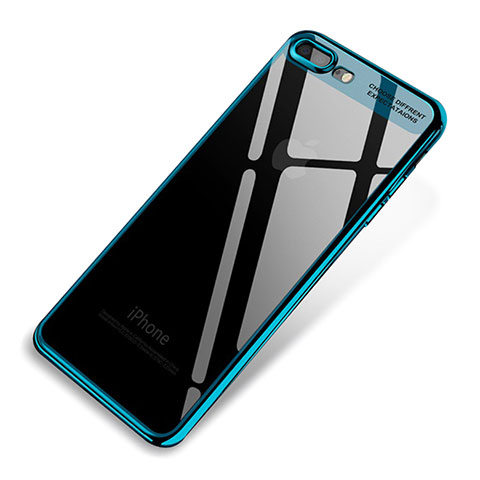 Custodia Silicone Trasparente Ultra Sottile Cover Morbida Q03 per Apple iPhone 8 Plus Blu