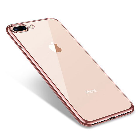 Custodia Silicone Trasparente Ultra Sottile Cover Morbida Q06 per Apple iPhone 7 Plus Oro Rosa