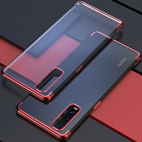 Custodia Silicone Trasparente Ultra Sottile Cover Morbida S01 per Oppo Find X2 Rosso